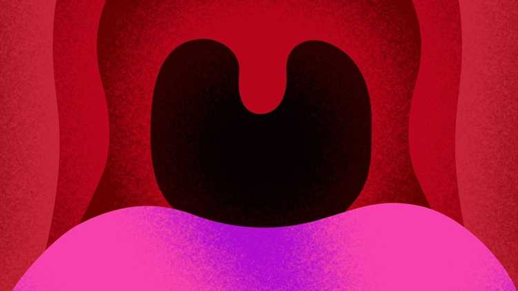 A graphic artist digital drawing of a mouth opening appears in shades of pink, red and black. 