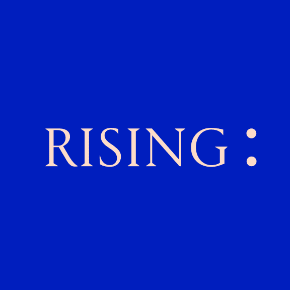 The word Rising on a blue background
